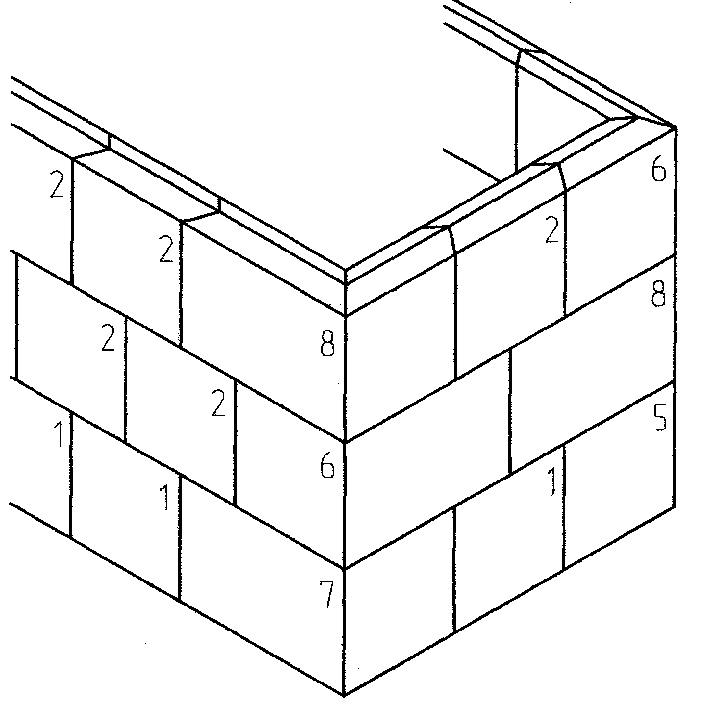 Кирпич рядный угловой правый с правосторонним пером и основанием с пазами СКАТ №.6 Опоры #3